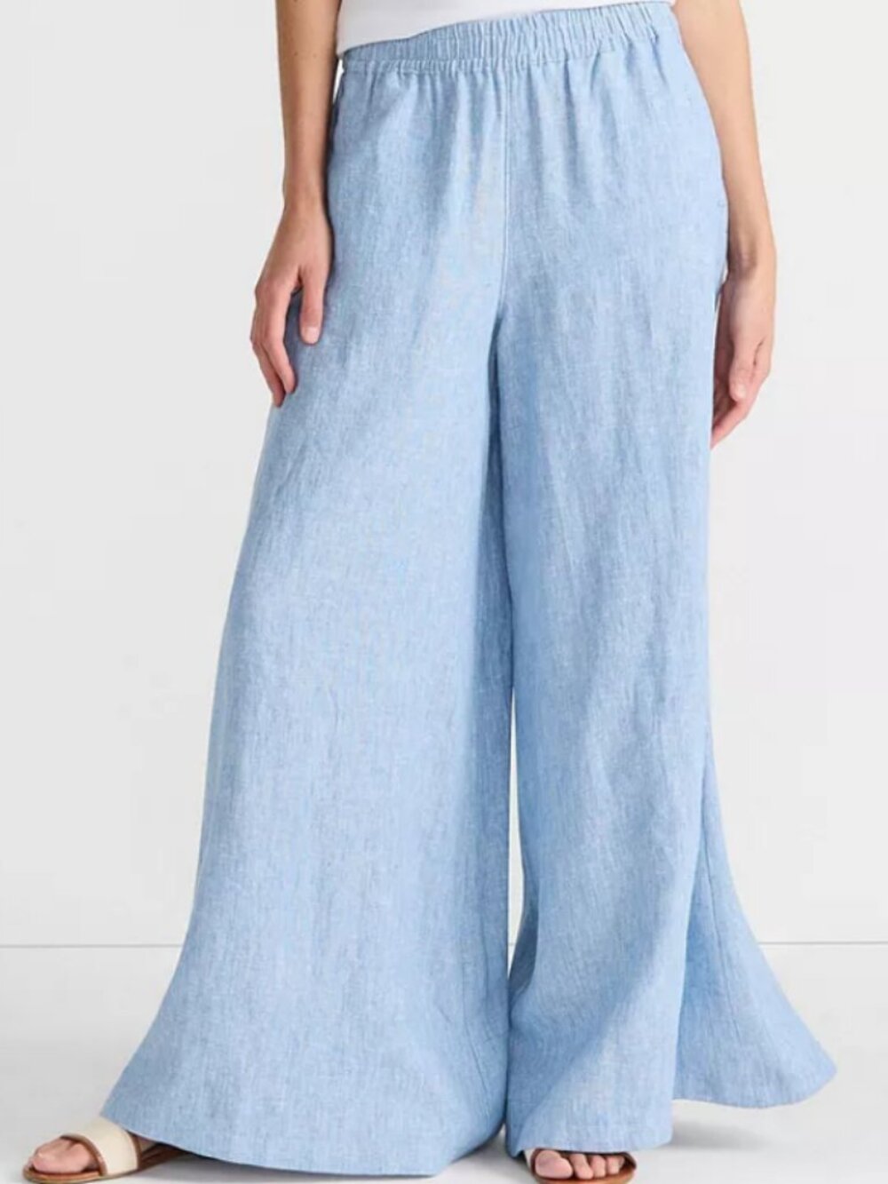 Lands' End Women’s XL 100% Linen High Rise Palazzo Pants NWT Wide Leg